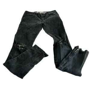 MNML Mens Skinny Jeans 32x32 Actual 34 Black Distressed Denim Moto Zipper Acid